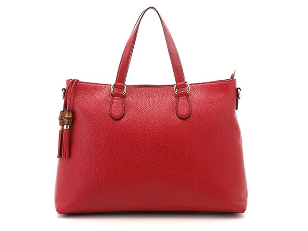 Gucci GG Tassel Shoulder Bag Canvas Calfskin Beige Cream Red
